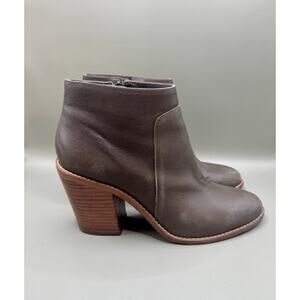 LOEFFLER RANDALL Brown Leather Ankle Boots Block Heel Zip Booties Womens